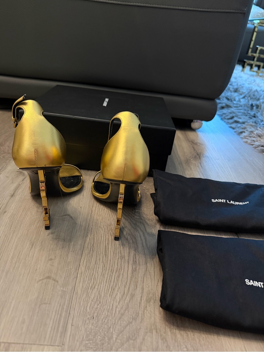 Saint Laurent Gold Opyum Ankle-Strap Sandals 110 YSL HEEL - Picture 6 of 9